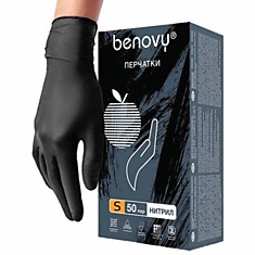 Перчатки нитриловые Benovy S черные 50 пар.